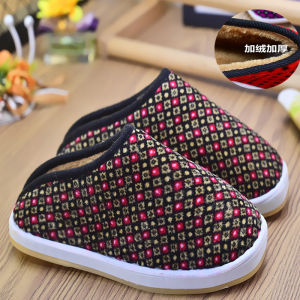 Free Shipping Handmade Cotton Slippers With A Durable Rubber Sole Suitable For Both Men And Women Designed For Indoor Warmth With Extra Padding For Winter Use And Featuring A Mid-Heel Design