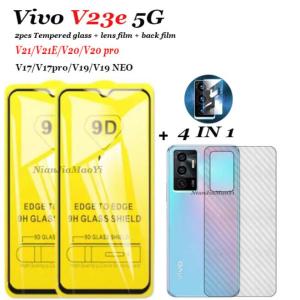 4in1For Vivo V23e 5G/V23 5G full-screen HD tempered glass vivo v21e/v21/v20/v20se/v20pro 9D full-screen tempered glass 2PCS tempered glass + 1 lens film + 1 back film