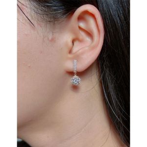 Anting emas asli kadar 70 16k diamond look solitaire kerabu jepit drop cetek clip giwang mewah AMERO