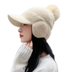W3RF หนาบวกกำมะหยี่ หมวกปิดหูถัก เก็บความอบอุ่น กันลม หมวกแก๊ปเบสบอล ลำลองแบบสบายๆ ป้องกันหู หมวกบีนนี่ผู้หญิง กิจกรรมกลางแจ้งกลางแจ้ง
