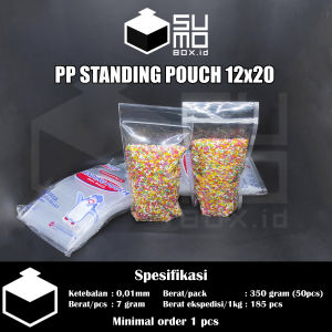 [1 PAK ISI 50 PCS] Standing Pouch Plastik 12x20 transparan 250gram /snack klip ziplock seal biasa seal lebar