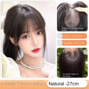 8*11-25cm Insta-Worthy 100% Real Human Hair Boost Volume of Hair Seamless Natural Black and Mocha Brown Topper Cover Thin or White Hair Light Breathable Base for Confidence For Women
