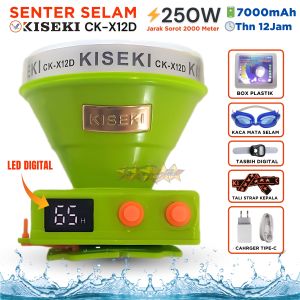 Senter Kepala Selam KISEKI CK-X12D 250W 7000mAh | Senter Selam Headlamp Super Bright Cahaya Putih Super Terang Bonus Kacamata Renang | TOKO SINAR AUDIO