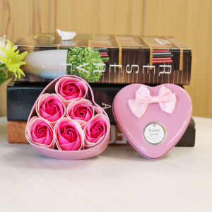 [SG] Rose Soap Flower in Heart-Shaped Iron Box Gift Box Artificial Flower Set for Birthday Wedding Proposal ROM an