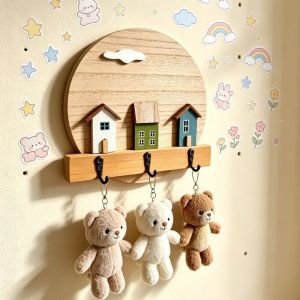 D5JKY Round Shape Wooden Wall Hook Nordic Style Multi Hook Entrance Key Rack Modern Simple Design No Punching Coat Rack Porch Use