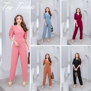 T-JL13 จั้มสูทขายาว ไขว้หน้า ผ้ายืดทั้งตัว (M/L36-40 L/XL40-44”) ชุดผู้หญิงสาวอวบ ออกงานหรู ชุดทำงาน แฟชั่นผู้หญิง สาวอวบแฟชั่น