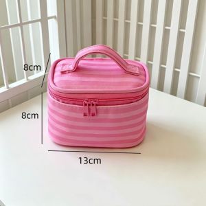 KEYOOL Dung lượng lớn Túi trang điểm Sọc hồng Thiết bị cầm tay Túi đựng mỹ phẩm Quà tặng với gương Túi đựng đồ vệ sinh cá nhân Hộp đựng đồ trang điểm