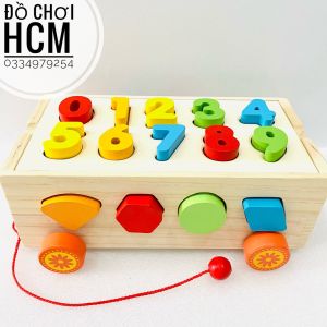 [BỔ ÍCH] Đồ chơi trẻ em xe kéo thả hình khối kết hợp bảng số đếm bằng gỗ giúp bé học nhận biết đồ chơi gỗ thông minh
