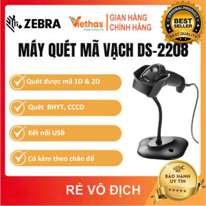 Máy Quét Mã Vạch 1D 2D Cầm Tay Zebra DS-2208 - Máy Chuyên Quét Thẻ Bảo Hiểm Và Căn Cước Có Kèm Chân Đế