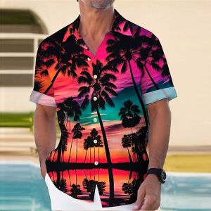 ZEEMIN 2024 Coconut Tree 3d Prints Casual Long Sleeve Shirt For Man Summer Button Shirt Holiday Long Sleeve Mens Shirts Men Clothing