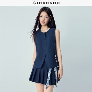 Giordano Beau Monde Women Linen-blend round neck vest Free Shipping 13376221