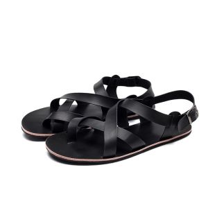 Banchugw 2025 Summer Men Leather Sandals Designer Slippers Non-slip Mule Luxury Roma Gladiator Sandals Men Shoes Man Casual Flip Flops