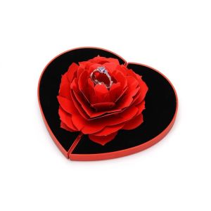 NOBLE YOU Heart Shape Rose Flower Ring Box Specially Designed Storage Box 3D Ring Display Holder Fresh Solid Color Jewelry Storage Case Proposal