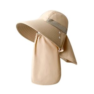 Wide Brim Face Covering Sun Hat Adjustable Removable Neck Protection Fisherman Cap Breathable Mesh Integrated Fishing Hat