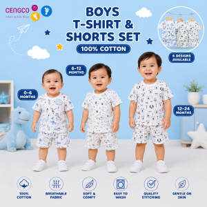 6 Pairs T-Shirt Terno for Baby Boys Kids Newborn to Toddler Pure Cotton Non Faded Print 0 to 18 Months