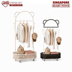 【Fireheart Warrior】 YANASO Mobile Clothes Rack Bear Ear Garment Stand Storage Basket Hooks Brake Casters Kids Adult