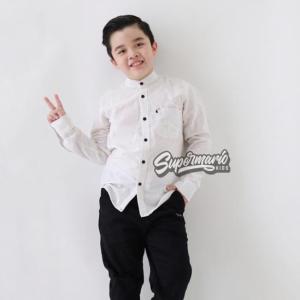 BAJU KEMEJA ANAK LAKI KERAH KOKO BAHAN KATUN LINEN LENGAN PANJANG FULL KANCING USIA 1-12 TAHUN