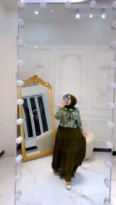 Khanza  one set rok bahan ceruty mix abstak printing