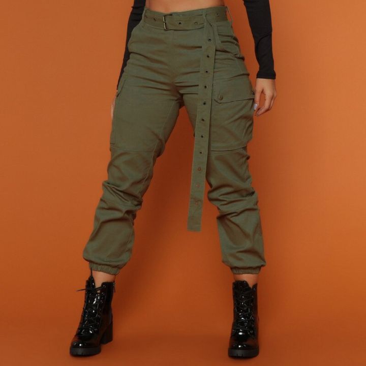 Ready Stock Plus Size S-3XL Women Pocket Jogger Pants Spring Autumn Fashion  Casual Cotton High Waist Loose Cargo Punk Gothic Jogging Street wear