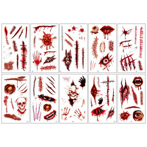 Best-selling Halloween horror tattoo stickers Realistic scar and bloodstain makeup temporary tattoo stickers