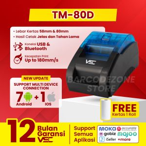 PRINTER THERMAL 80MM BLUETOOTH CETAK STRUK KASIR/PPOB VSC TM-80D RJ11 SUPPORT MULTI DEVICE BLUETOOTH CONNECTION