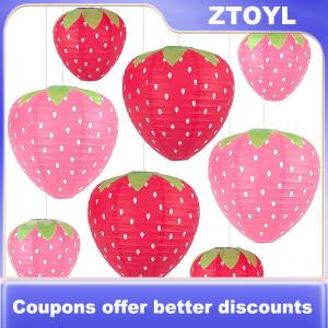【ZTOYL】 3D Strawberry Paper Lanterns Birthday Baby Shower Party Decoration Hanging Strawberry Ornament Background Garden Decor