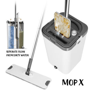 Mop X Flat Floor Mop and Bucket Set for Home Floor Cleaning Microfiber Wet and Dry 360 Separates Dirty and Clean Water