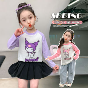 2025 ใหม่ Raglan จับคู่สี Kulomi Girls Kids น่ารักพิมพ์ด้านบนเสื้อยืดแขนยาว Childrens cute long-sleeved T-shirt【Hippobaby】⭐