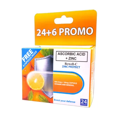 Bewell-C Zinc Protect Ascorbic Acid plus Zinc 500mg/capsule 24+6 Promo Boost your Immune System