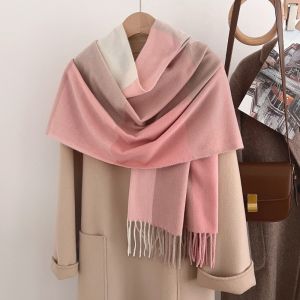 ZENDO12 Soft Imitation Cashmere Long Scarf Tassel Thickened Shawl Wrap Cozy Stitching Neck Scarf Winter