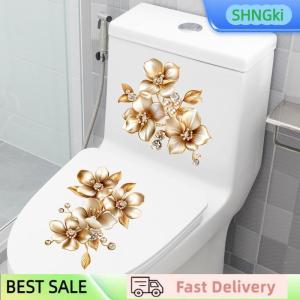 SHNGki Creative Luxury Gold Flower Waterproof Toilet Sticker Bathroom Wall Background Decal Home Decoration Self-adhesive Posters