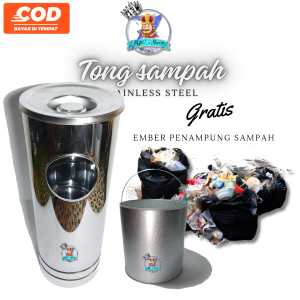 Tong Sampah Stainless Steel 60x24 cm dengan Ember Penampung - Warna Silver