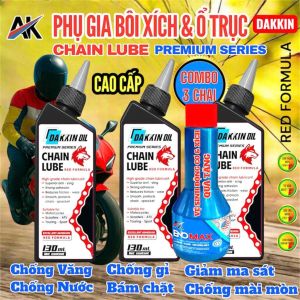 COMBO 3 CHAI PHỤ GIA AKLUBE BÔI XÍCH & Ổ TRỤC PREMIUM – ĐẦU SÓI ĐỎ 130ML