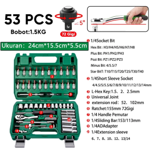 Perbaikan Mobil Tools Set 53Pcs 72Gigi Kunci Shock Set Hand Toolset Shock Mobil Motor Lengkap Socket