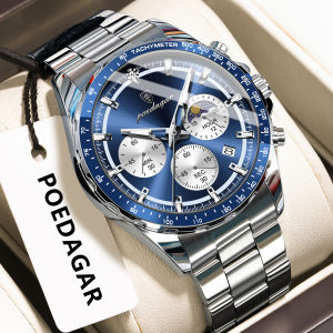 POEDAGAR chronograph watch for men waterproof luxury multifunctional stainless steel date  watch
