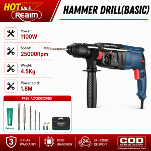 REAIM Heavy Duty Rotary Hammer Drill - 2200W Industrial Demolition Hammer with 5 Drill Bits & Chipping Function for Concrete Breaking