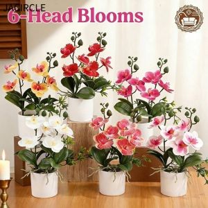 JACIRCLE Artificial Butterfly Orchid Bonsai With Pot Long-life Durable Silk Plastic Home Wedding Desk Decor