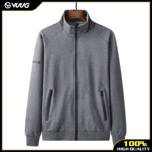 VUUG เสื้อคาร์ดิแกนมีซิปสำหรับผู้ชายเสื้อคาร์ดิแกนแนวสปอร์ตคอตตอนเสื้อกันหนาวผู้สูงอายุและวัยกลางคนใหม่ฤดูใบไม้ผลิฤดูหนาว