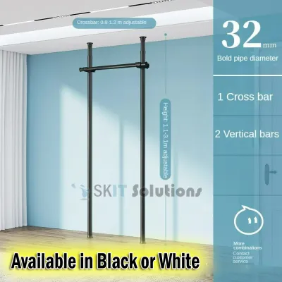 【SKIT SG】32mm Korean Standing Clothes Rack Space Saving Corner Valet Clothes Rack Hanging Pole Floor To Ceiling Adjustable Clothes Hanging Rack with Bars Heavy duty Standing Clothes Rack DIY Wardrobe Combination Hanger Toilet Rack Kitchen Rack