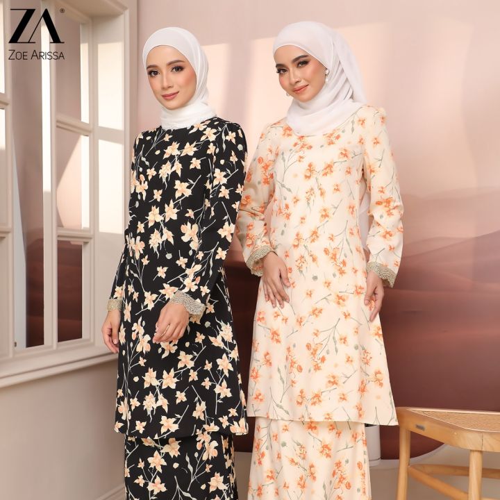 ZOE ARISSA BAJU KURUNG PAHANG FLORAL Kurung Lace Ironless Kurung Floral ...