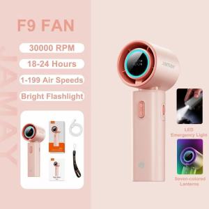 Jamay F10 Rechargeable Portable Mini Lightweight Mechanical Turbo Handheld Fan Fast Strong Wind Adjustable Angle 199 Speed Emergency Flashlight LED Night Light Digital Display Fast Charging 24H Student Desktop Portable Outdoor