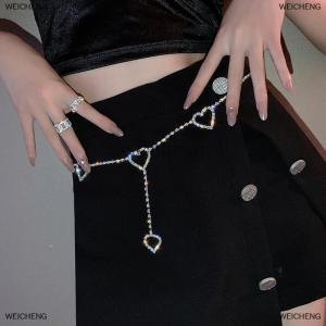 [COD] WEICHENG Metal Heart Chain Belts for Women Waistbands for Dress Waist Chain Belts Rhinestone Belly Chain