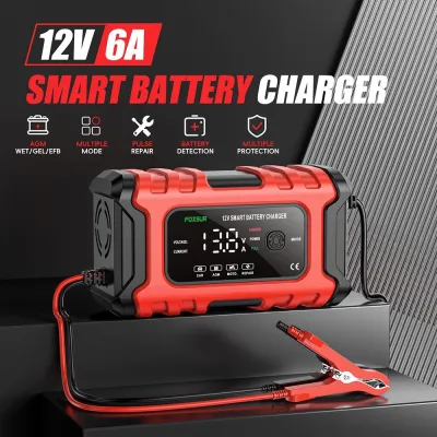 Charger Aki Accu Mobil Motor FOXSUR 12V 6A - 4Ah -120Ah Smart Charging Repair Mode Original