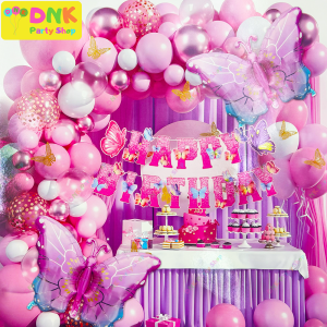 Butterfly Party Theme Complete Garland Balloon Set Happy Birthday Banner Decor Rubber Foil Pink Arch