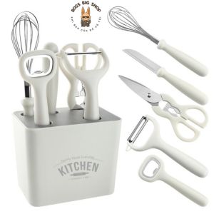 Dụng cụ nhà bếp 6 món Kéo Dụng cụ mở chai Máy đánh trứng Dao tròn Dụng cụ gọt vỏ Đế Làm từ nhựa thực phẩm PP Thép không rỉ
