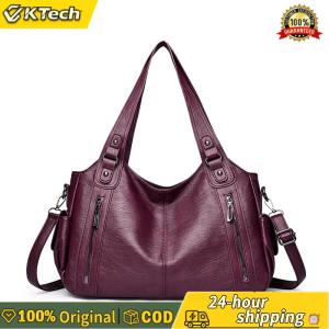 【Vktech】 Shoulder Bag for Women with Multi-Pockets Crossbody Bag PU Leather with Zipper Tote Bag Trendy for Work Travel