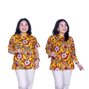 Putri Nasya Blouse Batik Big Size Wanita Atasan Batik Jumbo Lengkap M-L-XL-2L-3L-4L-5L-6L-7L Model Blus Jumbo Seragam Batik / Atasan Batik Kerja Kantor / Pakaian Batik Kekinian Wanita LD 140