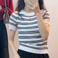 Korean Style Casual Striped Striped Round Neck Knit Top for Women Blouses Women New Style 2024. 