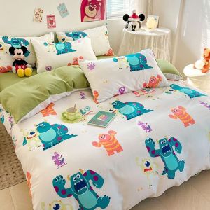 Washed Cotton Princess Style Bedding Set Cartoon Bedding Dormitory Bed Single Three-Piece Set Duvet Cover Bed Sheet LZD