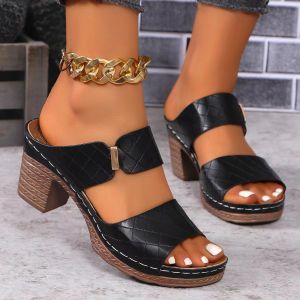 New Summer High-Heeled Sandals With Double Straps Large Size Chunky High Heels In-Stock Beach WomenS Sandals